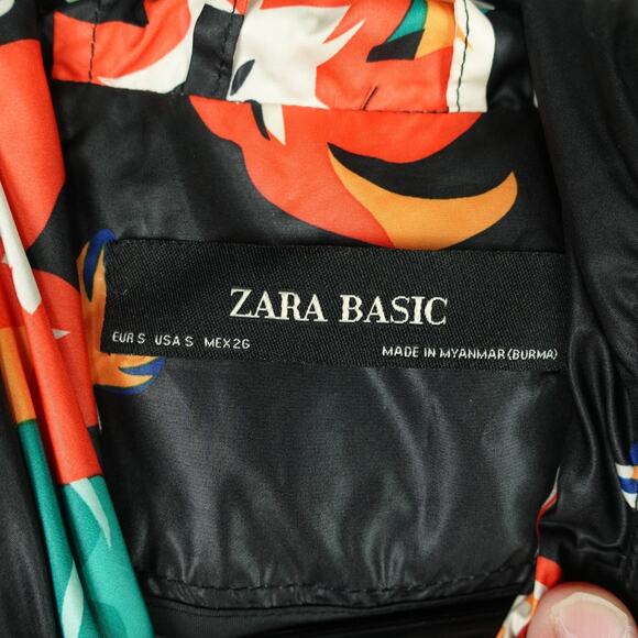 Zara Rain Jacket Womens SZ S Hooded Floral Tropical Lightweight Baggy Relaxed - Picture 6 of 11